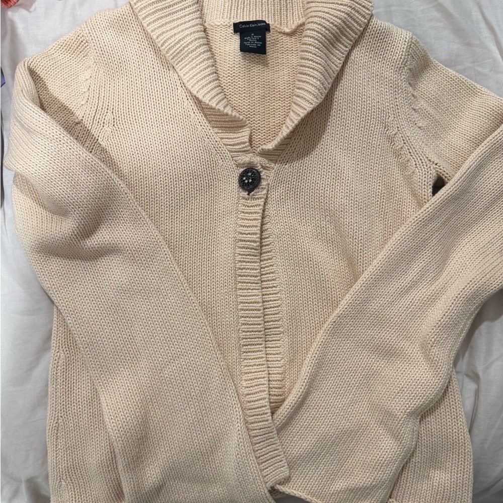 Calvin Klein Cream Shawl Collar Cardigan